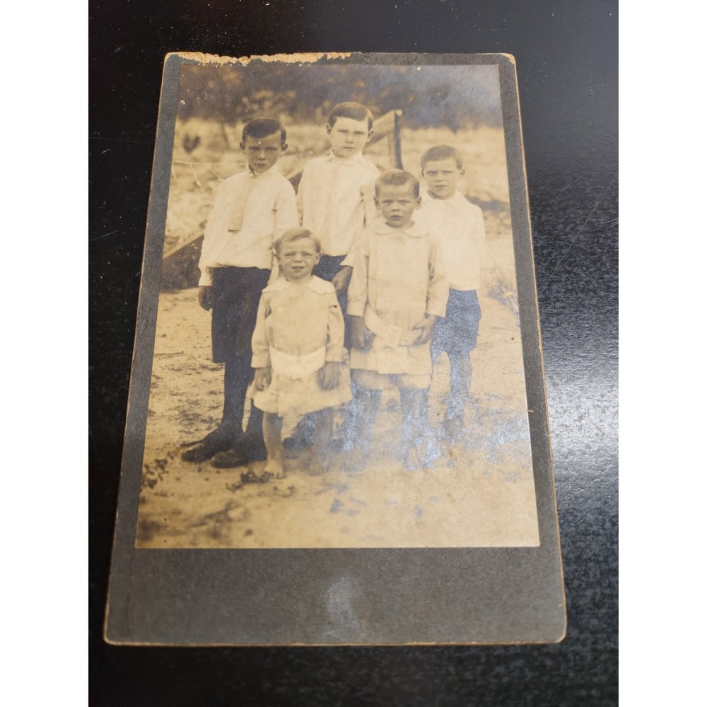Vintage Snapshot Photo Group of 5 Boys Mounted Americana 1910s 1920s 6.5x4.25